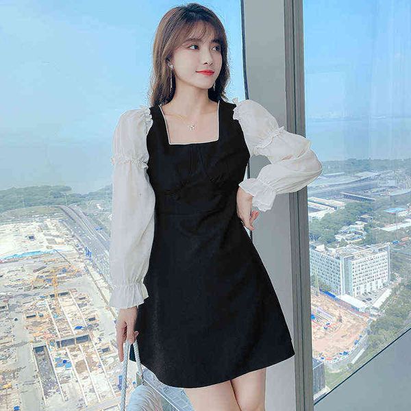 casual dresses 2022 spring temperament french dresses sweet waist closing splicing bubble sleeve loose, Black;gray
casual dresses 2022 spring temperament french dresses sweet waist closing splicing bubble sleeve loose, Black;gray