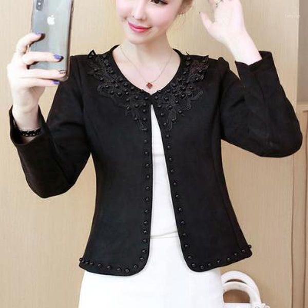 womens outerwear new 2020 spring autumn slim plus size short jacket woman fashion embroidery nail bead white suede coats casaco1, Black;brown
womens outerwear new 2020 spring autumn slim plus size short jacket woman fashion embroidery nail bead white suede coats casaco1, Black;brown