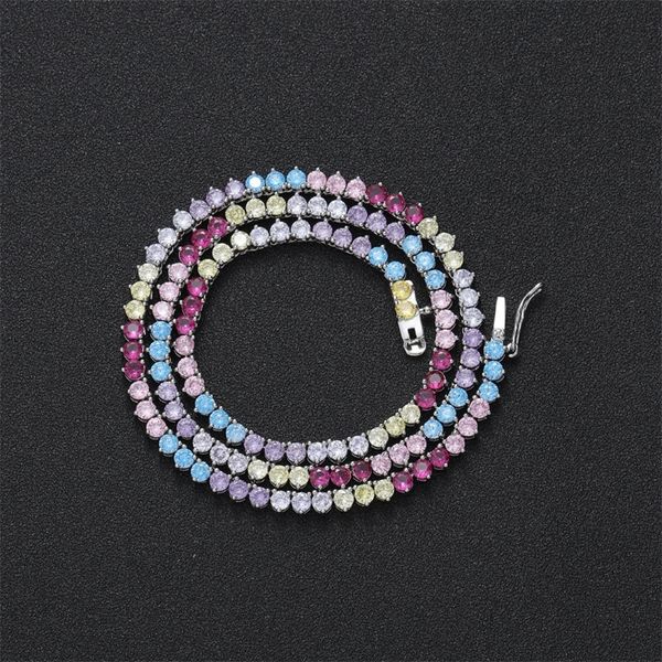 3mm 16" 18" 20" brass setting cz 3 prong colorful stone tennis chain necklace iced out aaa cubic zirconia bc125, Silver
3mm 16" 18" 20" brass setting cz 3 prong colorful stone tennis chain necklace iced out aaa cubic zirconia bc125, Silver
