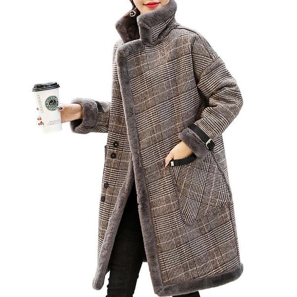 women's plaid coat autumn lamb wool mid-long imitate single-breasted coats warm jacket outwea woolen blended women winter vajpq, Black
women's plaid coat autumn lamb wool mid-long imitate single-breasted coats warm jacket outwea woolen blended women winter vajpq, Black