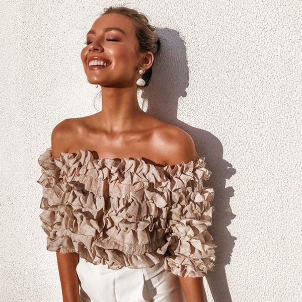 2019 womens fashion blouses off shoulder lace petal floral cropped shirts three quarter lantern sleeve slash neck blouses, White
2019 womens fashion blouses off shoulder lace petal floral cropped shirts three quarter lantern sleeve slash neck blouses, White