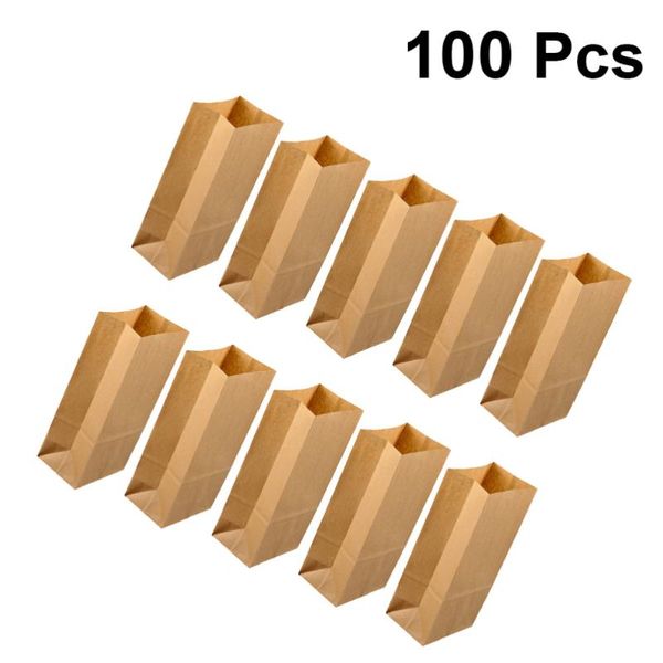 100pcs kraft paper bags breakfast square bottom paper bags candy baking dessert party packaging bread