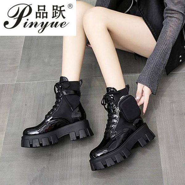 new autumn winter women mid-calf martin boots storage pocket buckle strap motorcycle boots shiny leather flat platform bootie, Black
new autumn winter women mid-calf martin boots storage pocket buckle strap motorcycle boots shiny leather flat platform bootie, Black