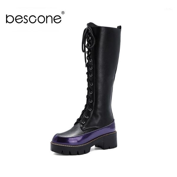 bescone women long boots platform three colors lace up plush lining knee high boots for winter bm6061, Black
bescone women long boots platform three colors lace up plush lining knee high boots for winter bm6061, Black