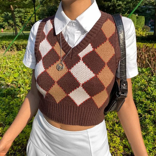 yiciya brown argyle vintage y2k cropped sweater vest autumn sleeveless knit tank pullover preppy style casual plaid knitwear y201128, Black;white
yiciya brown argyle vintage y2k cropped sweater vest autumn sleeveless knit tank pullover preppy style casual plaid knitwear y201128, Black;white