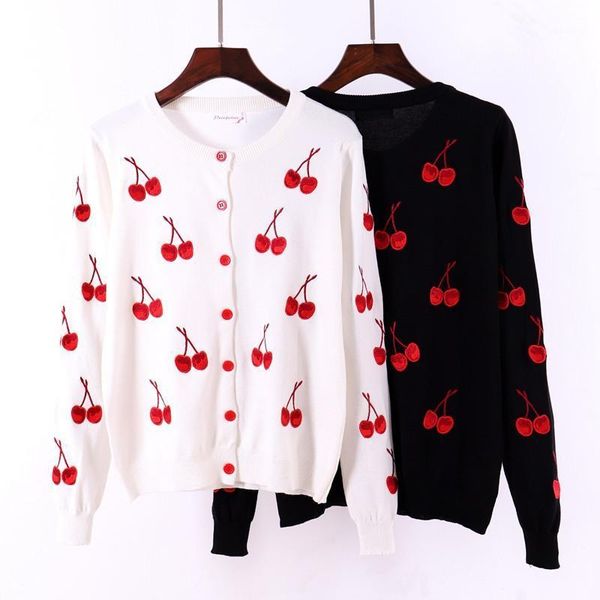2020 new women sweet sweater cardigan spring and summer round collar , long sleeve cherry embroidered coat1, White
2020 new women sweet sweater cardigan spring and summer round collar , long sleeve cherry embroidered coat1, White