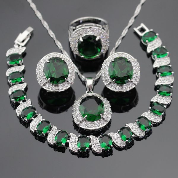 925 silver jewelry sets green emerald necklace pendant hoop earrings ring bracelet for women gift box
925 silver jewelry sets green emerald necklace pendant hoop earrings ring bracelet for women gift box