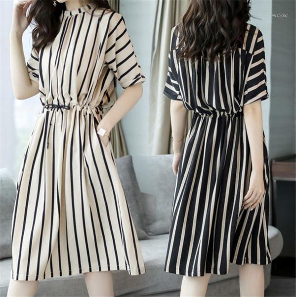 women dress summer lace-up striped casual midi dress a-line elegant pary white black plus size vestidos de verano 20201, Black;gray
women dress summer lace-up striped casual midi dress a-line elegant pary white black plus size vestidos de verano 20201, Black;gray