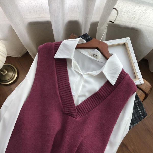 women's sweaters v-neck knitted vest sweater autumn and winter korean loose wild sleeveless female waistcoat chic, White;black
women's sweaters v-neck knitted vest sweater autumn and winter korean loose wild sleeveless female waistcoat chic, White;black