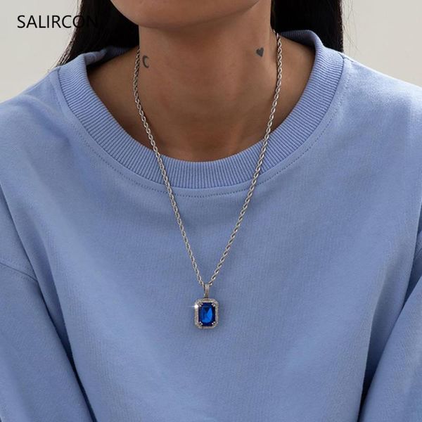 chains salircon geometric blue rhinestone pendant necklace for women kpop shiny crystal long twisted chain goth accessories, Silver
chains salircon geometric blue rhinestone pendant necklace for women kpop shiny crystal long twisted chain goth accessories, Silver