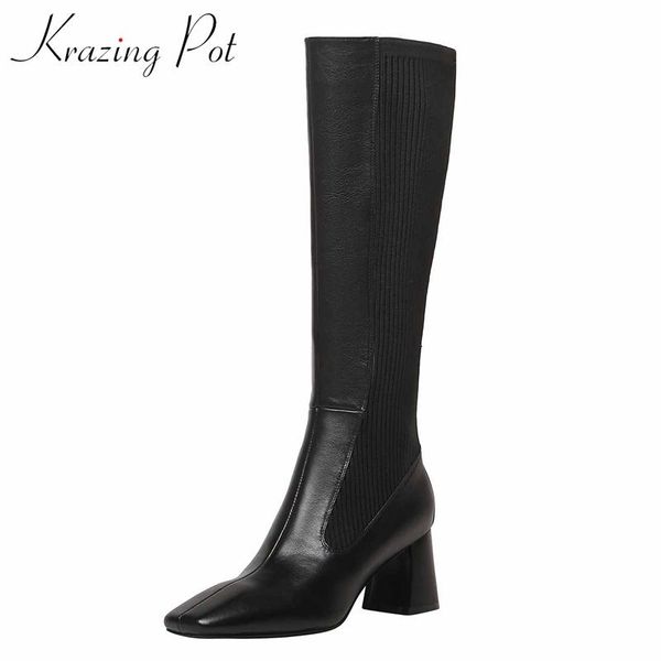 boots krazing pot stretch natural leather knitting patchwork korean stree square toe thick hig heel slip on knee-high l9f5, Black
boots krazing pot stretch natural leather knitting patchwork korean stree square toe thick hig heel slip on knee-high l9f5, Black