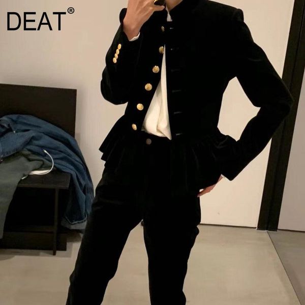 deat new autumn and winter fashion casual velvet blazer gold button ruffled short coat gold button long jeans set women sg014, Gray
deat new autumn and winter fashion casual velvet blazer gold button ruffled short coat gold button long jeans set women sg014, Gray
