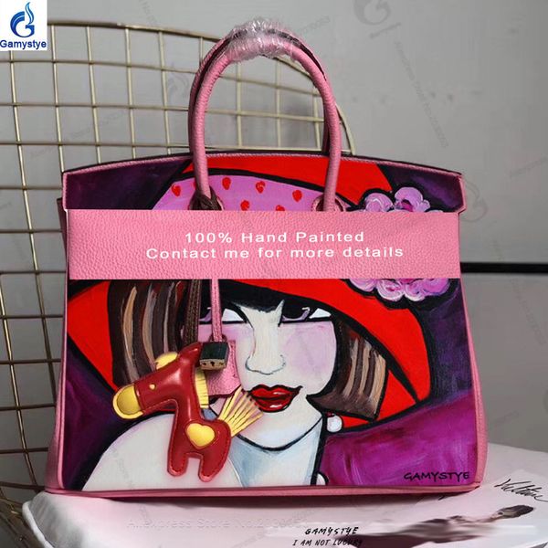 art handmake hand paint girl wearing red hat cowhide togo leather luxury women handbags classic totes silver golden, Black;red
art handmake hand paint girl wearing red hat cowhide togo leather luxury women handbags classic totes silver golden, Black;red