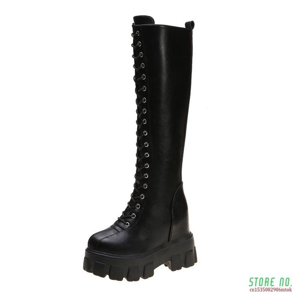 fashion women cross strap pu leather boots autumn winter knee high boots ladies thick sole platform botas mujer, Black
fashion women cross strap pu leather boots autumn winter knee high boots ladies thick sole platform botas mujer, Black