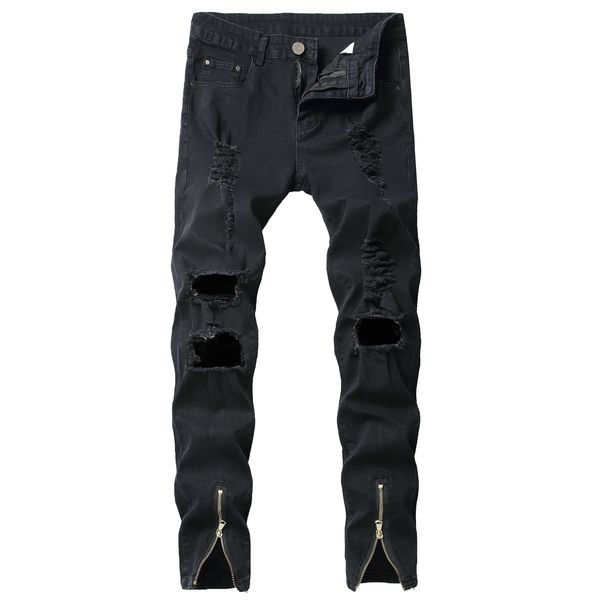 men's stretchy ripped ny biker jeans destroyed taped slim fit denim pants vintage hip hop hole ankle cut trousers, Blue
men's stretchy ripped ny biker jeans destroyed taped slim fit denim pants vintage hip hop hole ankle cut trousers, Blue