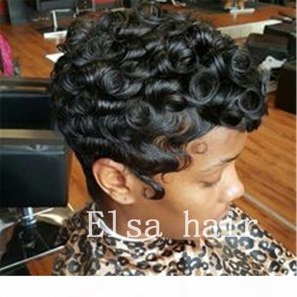 black short curly hairstyles finger waves hairstyles capless human hair wigs for black woman, Black;brown
black short curly hairstyles finger waves hairstyles capless human hair wigs for black woman, Black;brown