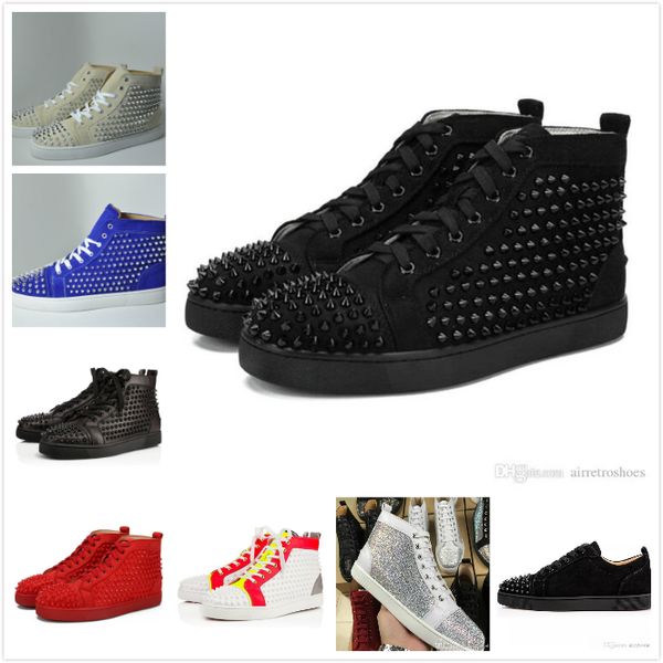 new 2021 designers sneakers red bottom shoes hight cut suede spikes shoes men women shoes party wedding crystal leather sneakers with box, Black
new 2021 designers sneakers red bottom shoes hight cut suede spikes shoes men women shoes party wedding crystal leather sneakers with box, Black