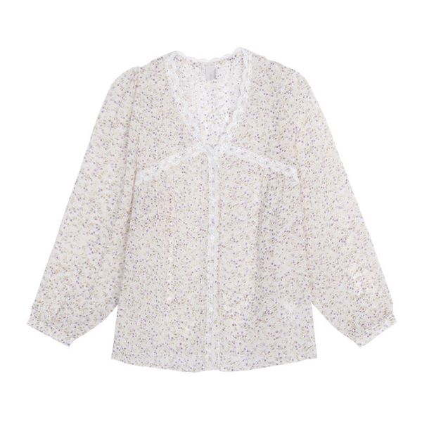 2021 new v-neck floral lace panel chiffon women's sleeve spring simple summer show fine sweet temperament wytk, White
2021 new v-neck floral lace panel chiffon women's sleeve spring simple summer show fine sweet temperament wytk, White