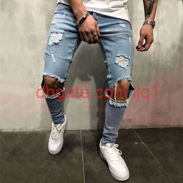 european and american high street mens ripped stretch jeans mens self-cultivation small feet old mens jeans with ripped knees trend summe, Blue
european and american high street mens ripped stretch jeans mens self-cultivation small feet old mens jeans with ripped knees trend summe, Blue