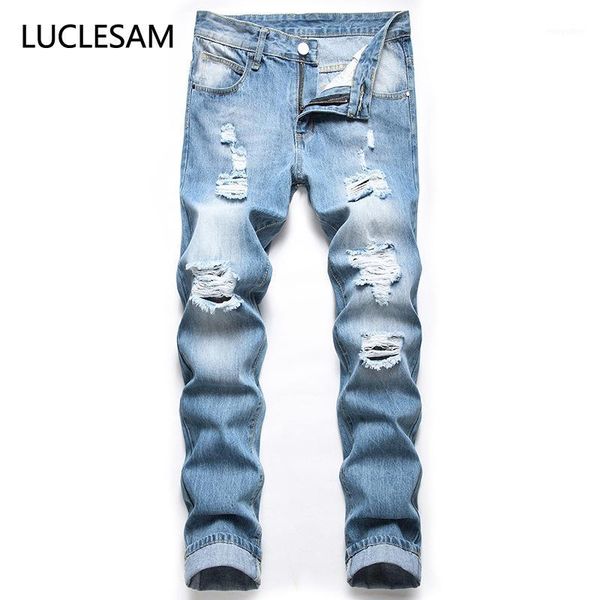 new straight jeans men streetwear destroyed holes denim pants mens ripped hip hop cowboy trousers casual slim fit biker jean 421, Blue
new straight jeans men streetwear destroyed holes denim pants mens ripped hip hop cowboy trousers casual slim fit biker jean 421, Blue