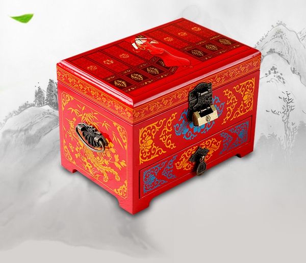 handle 3 layer wood jewelry drawer box wholesale packaging with lock decoration storage boxes chinese lacquerware wedding jewellery box, Black;white
handle 3 layer wood jewelry drawer box wholesale packaging with lock decoration storage boxes chinese lacquerware wedding jewellery box, Black;white