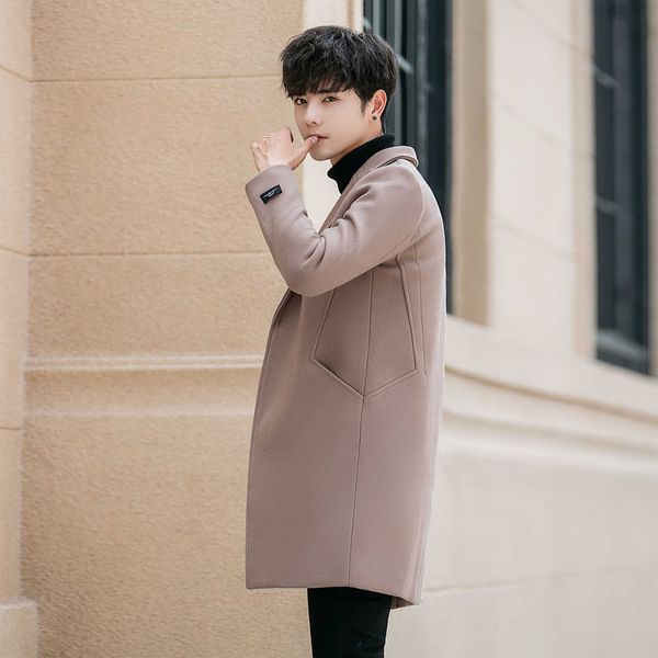 2020 new men's windbreaker medium length british autumn korean slim handsome woolen denim coat, Tan;black
2020 new men's windbreaker medium length british autumn korean slim handsome woolen denim coat, Tan;black