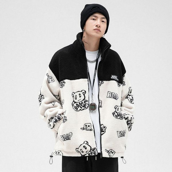 Wool jackets bear embossed men and women, Harajuku hip hop casual street clothes, full zip hoodies, loose winter clothes, Black
Wool jackets bear embossed men and women, Harajuku hip hop casual street clothes, full zip hoodies, loose winter clothes, Black