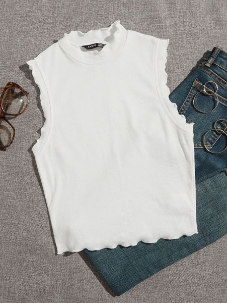 lettuce trim rib-knit tank j66x#, White