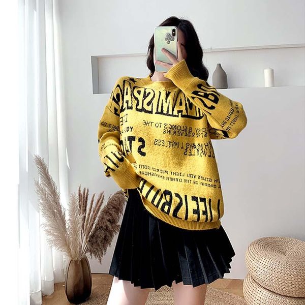 women's sweaters sweater for woman letter hedging 2021 autumn winter loose yellow red o neck casual korean fashion, White;black
women's sweaters sweater for woman letter hedging 2021 autumn winter loose yellow red o neck casual korean fashion, White;black