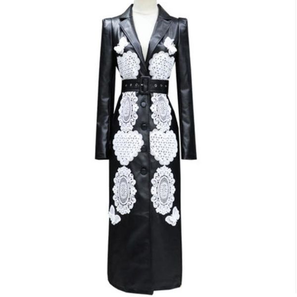 black printed pu faux leather long trench coat single breasted belted long sleeve costume 1031, Tan;black
black printed pu faux leather long trench coat single breasted belted long sleeve costume 1031, Tan;black