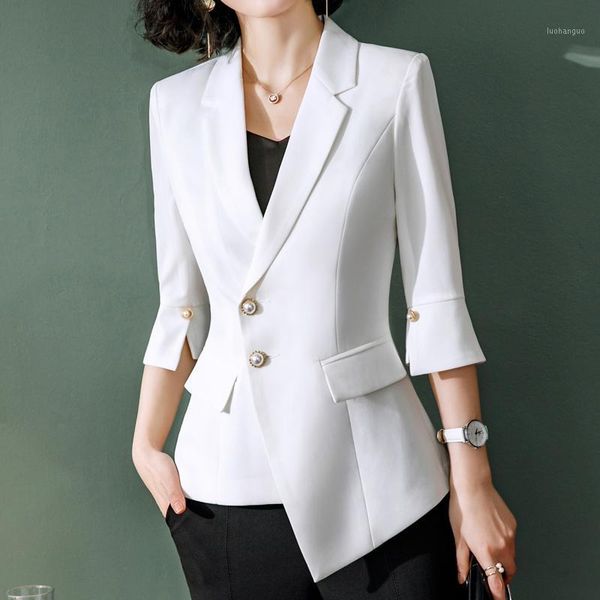 women blazers 2020 white color half sleeve jackets solid single button coat slim office lady jacket female blazer feminino1, White;black
women blazers 2020 white color half sleeve jackets solid single button coat slim office lady jacket female blazer feminino1, White;black