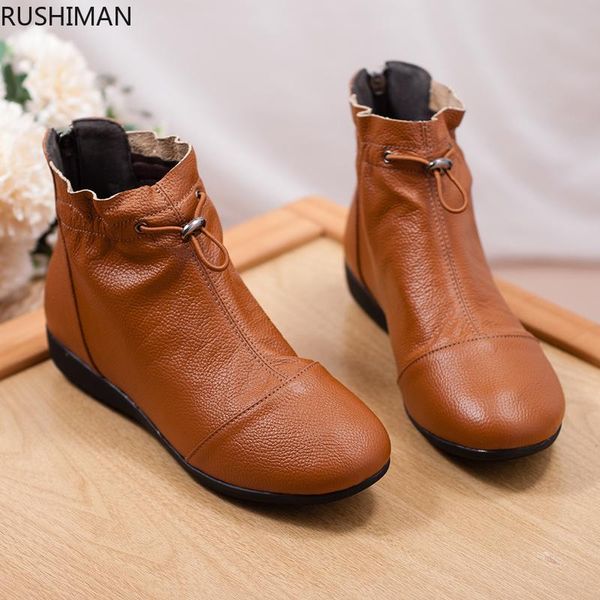 rushiman mother's cotton shoes leather flat sole antiskid soft sole single comfortable breathable casual women's short boots, Black 
rushiman mother's cotton shoes leather flat sole antiskid soft sole single comfortable breathable casual women's short boots, Black