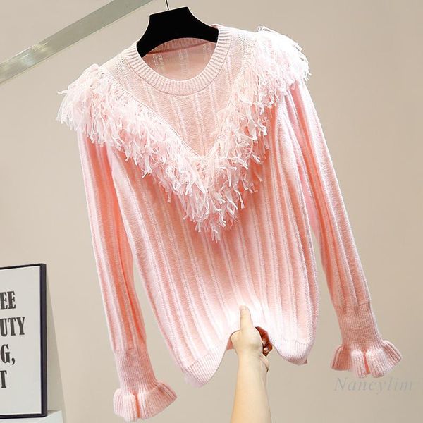 pleated fold flare sleeve lace tassel pullover sweater women 2020 new girls ladies all-match stripe pink white basic knit pull, White;black
pleated fold flare sleeve lace tassel pullover sweater women 2020 new girls ladies all-match stripe pink white basic knit pull, White;black