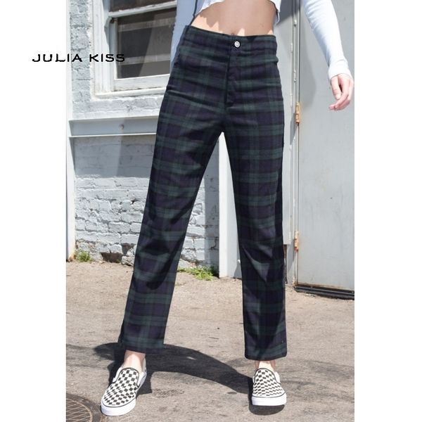 women high-rise trouser pants in forest green and navy blue plaid print y200418, Black;white
women high-rise trouser pants in forest green and navy blue plaid print y200418, Black;white