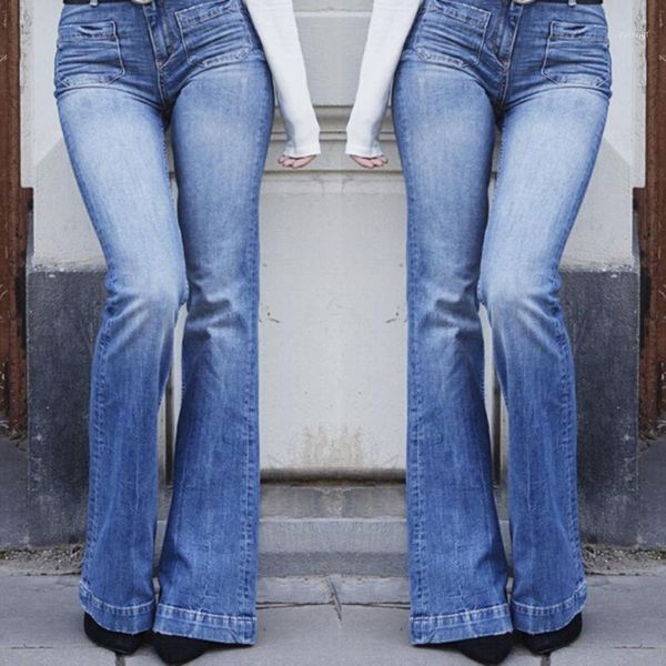 high waist women's jeans 2020 spring autumn fashion pocket bell bottomed wide leg denim pants women's flared trousers1, Blue 
high waist women's jeans 2020 spring autumn fashion pocket bell bottomed wide leg denim pants women's flared trousers1, Blue