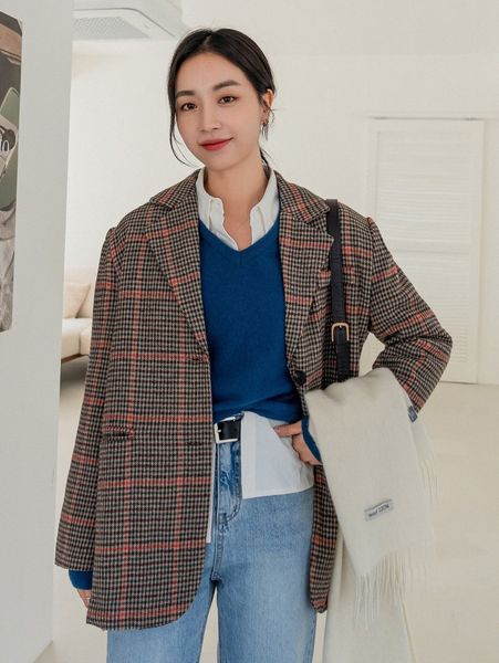 dazy plaid dual pocket button front blazer g776#, White;black
dazy plaid dual pocket button front blazer g776#, White;black
