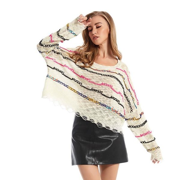 2020 spring elegant women's sweater casual loose striped sweater long sleeve round neck pullover fashion chandail, White;black
2020 spring elegant women's sweater casual loose striped sweater long sleeve round neck pullover fashion chandail, White;black