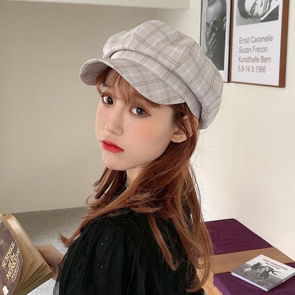 berets women plaid beret hat spring autumn fashion british retro octagonal cap female korean japanese trend simple 2021, Blue;gray
berets women plaid beret hat spring autumn fashion british retro octagonal cap female korean japanese trend simple 2021, Blue;gray