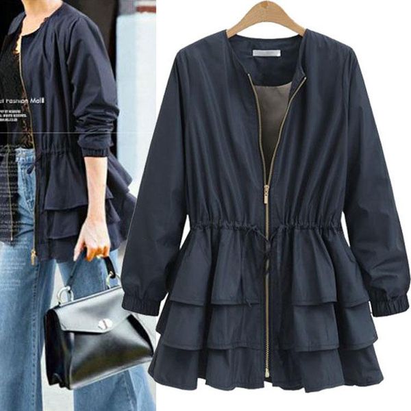 women's jackets 2021 spring autumn women jacket fashion ruffle black navy solid color outwear long slim fit coat female windbreaker, Black;brown
women's jackets 2021 spring autumn women jacket fashion ruffle black navy solid color outwear long slim fit coat female windbreaker, Black;brown