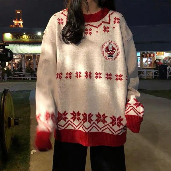 women's sweaters 2021 autumn and winter red sweater women christmas loose outer wear harajuku style thickened pullover, White;black
women's sweaters 2021 autumn and winter red sweater women christmas loose outer wear harajuku style thickened pullover, White;black