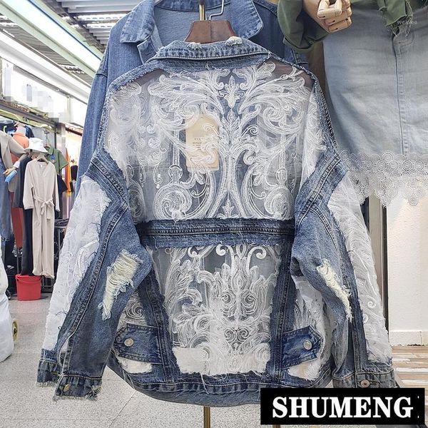 embroidered gauze stitched jeans coat women's 2020 spring loose-fit with holes short denim jacket lace sun protection clothing1, Black;brown
embroidered gauze stitched jeans coat women's 2020 spring loose-fit with holes short denim jacket lace sun protection clothing1, Black;brown