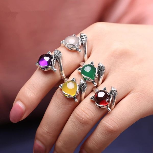 925 sterling silver fox ring female ruby z index finger retro personality atmospheric opening ring, Golden;silver
925 sterling silver fox ring female ruby z index finger retro personality atmospheric opening ring, Golden;silver