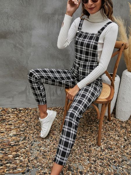 plaid print overall jumpsuit without t3vv#, White