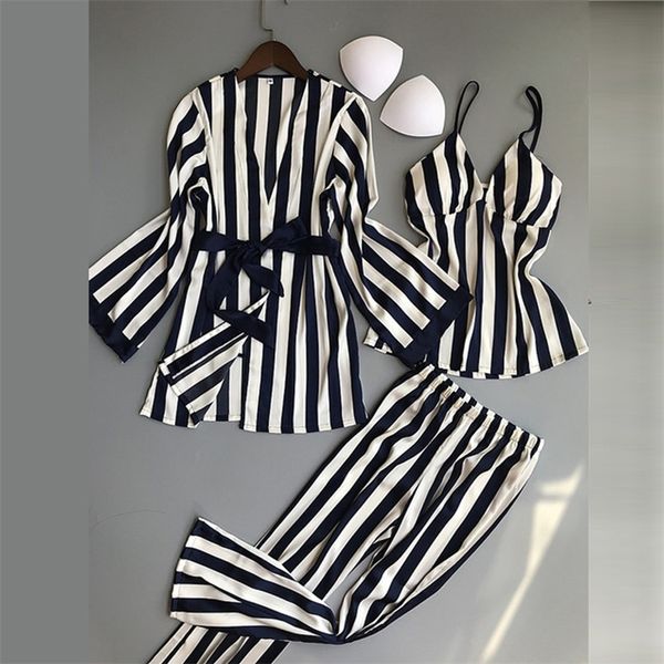 women pajamas sets 3 pieces fashion spaghetti strap satin sleepwear female stripes long sleeve summer home clothing pijama y200708, Black;red
women pajamas sets 3 pieces fashion spaghetti strap satin sleepwear female stripes long sleeve summer home clothing pijama y200708, Black;red