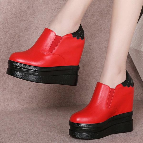 wedges platform casual shoes women genuine leather high heel pumps shoes female slip on round toe fashion sneakers punk trainers, Black
wedges platform casual shoes women genuine leather high heel pumps shoes female slip on round toe fashion sneakers punk trainers, Black