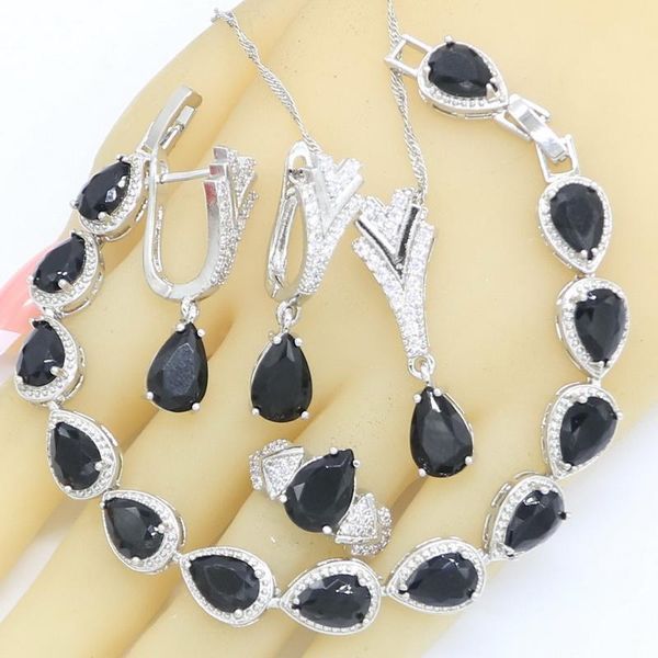 black zircon silver color bridal jewelry sets for women necklace pendant bracelets earrings rings gift box
black zircon silver color bridal jewelry sets for women necklace pendant bracelets earrings rings gift box