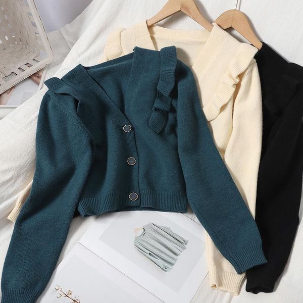 women's knits & tees autumn winter women sweet cropped cardigan solid v-neck stretchy ruffles knitted sweaters girls korean fashion chi, White
women's knits & tees autumn winter women sweet cropped cardigan solid v-neck stretchy ruffles knitted sweaters girls korean fashion chi, White