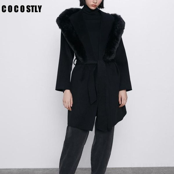 autumn and winter coat women's detachable faux fur lapel long sleeve wool coat pocket belt long warm black manteau femme1
autumn and winter coat women's detachable faux fur lapel long sleeve wool coat pocket belt long warm black manteau femme1