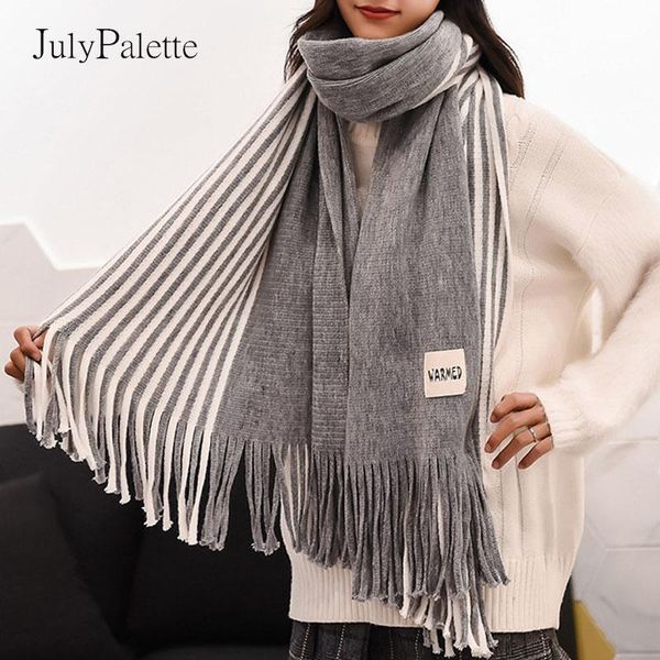 scarves julypalette 2021 winter stripe scarf women soft wool knitted shawls female thicken warmer cowl neck ladies scarfs stoles, Blue;gray 
scarves julypalette 2021 winter stripe scarf women soft wool knitted shawls female thicken warmer cowl neck ladies scarfs stoles, Blue;gray