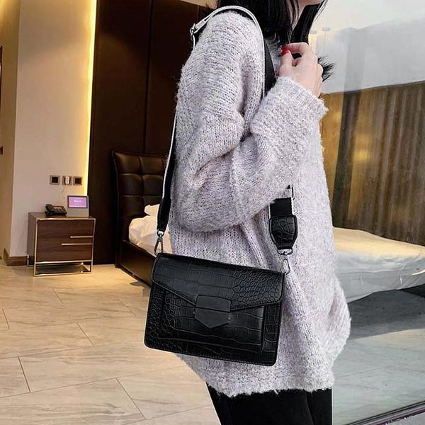 handbag for women leather women bags wide shoulder strap small square bag with stone grain